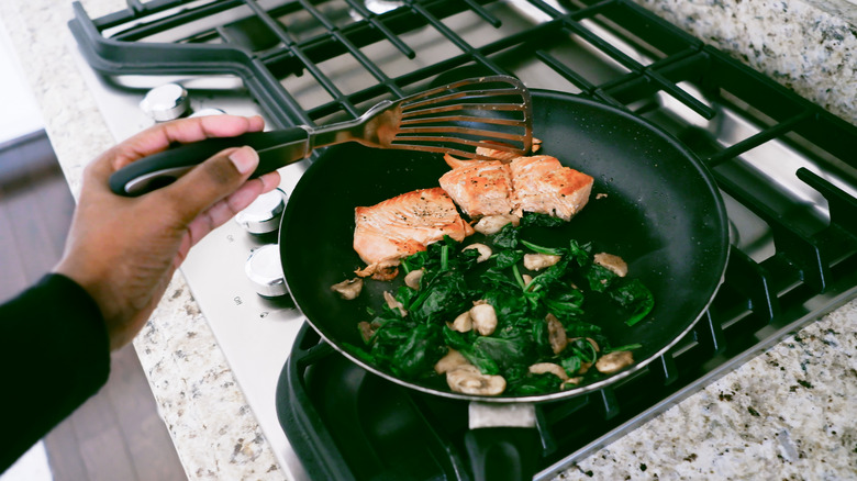 salmon in saute pan