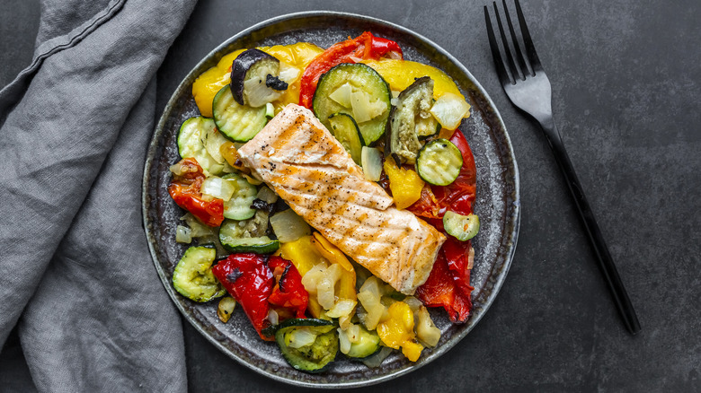 cooked salmon with vegetables