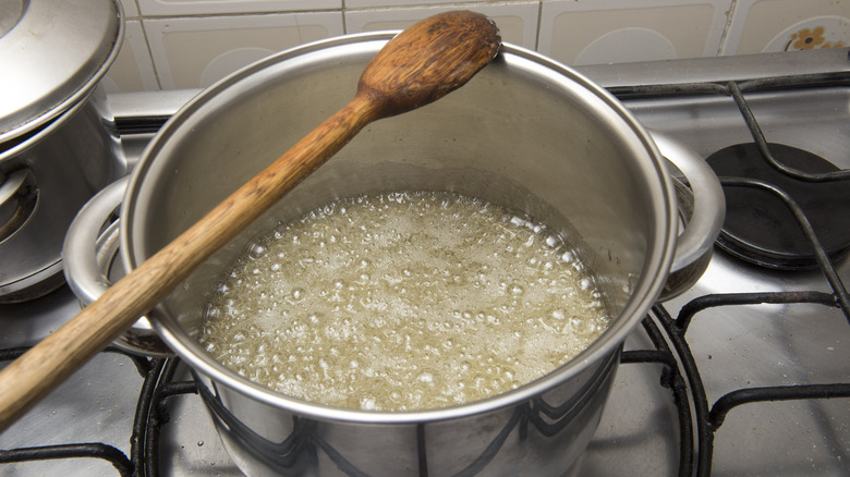 Sugar boiling in a pan