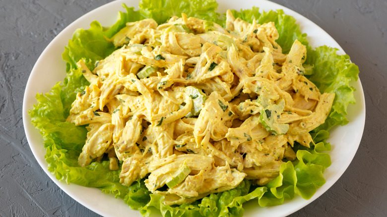 Coronation chicken on lettuce