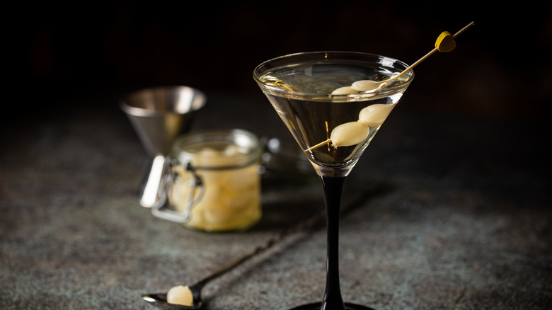 A classic martini with pearl onions