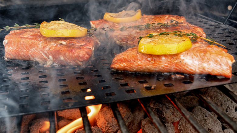 salmon filets on grill