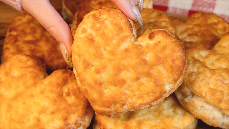 Heart-shaped biscuit in pile