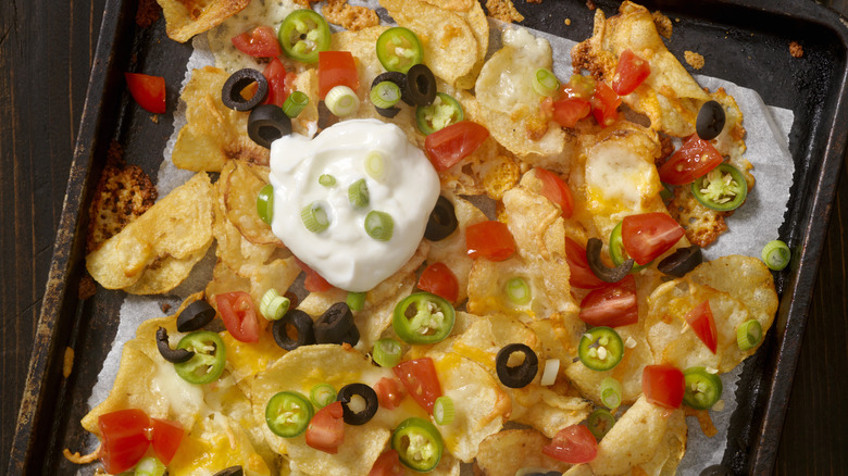 Sheet pan of nachos