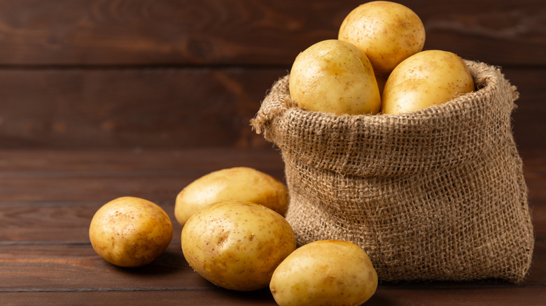 Potatoes in burlap bag