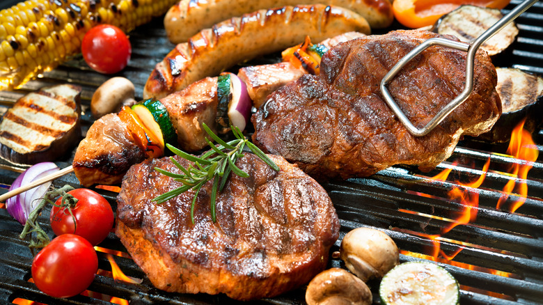 grilling food on clean grill