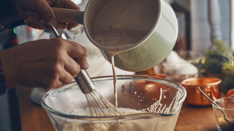 preparing homemade eggnog