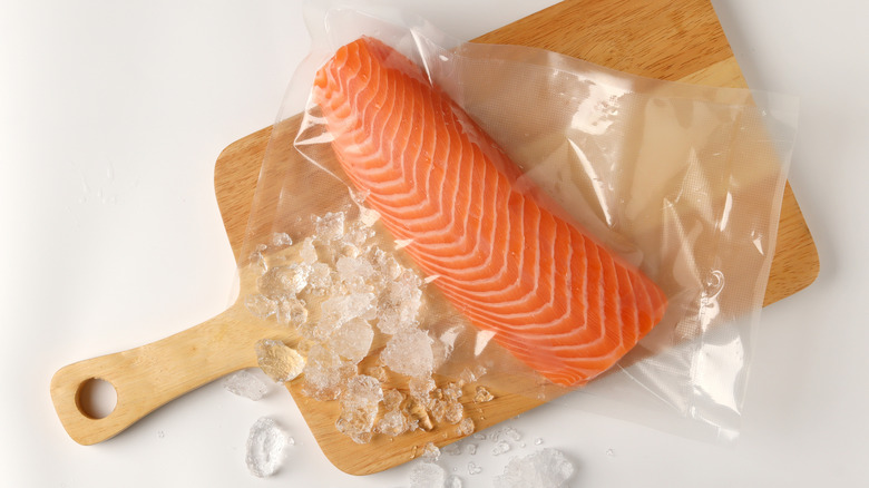 salmon fillet with ice