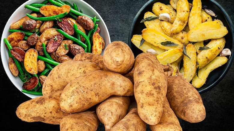 raw and cooked fingerling potatoes