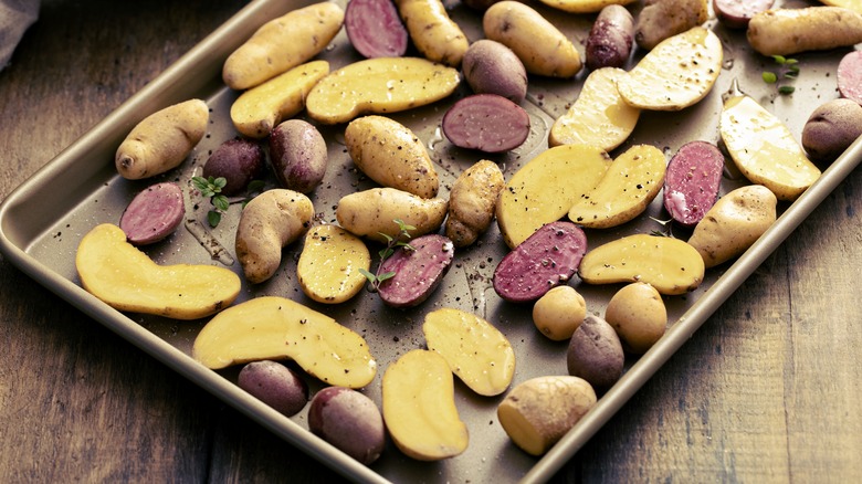 fingerling potatoes on baking sheet