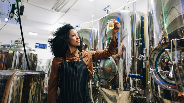 brewer checking beer in brewery