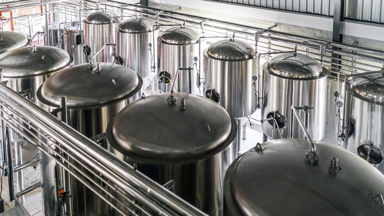 metal vats in brewery