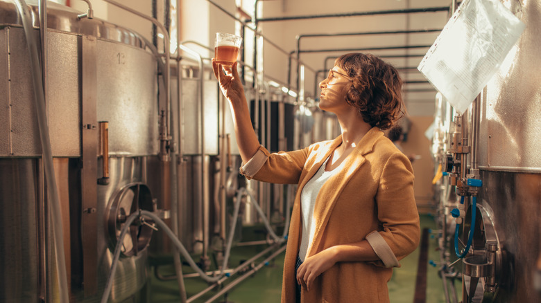 brewer testing beer in brewery