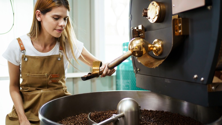 person working in coffee roastery