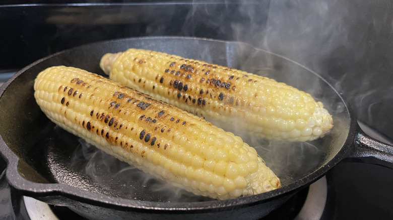 searing corn in cast iron skillet