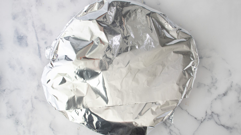 tin foil covered baking dish