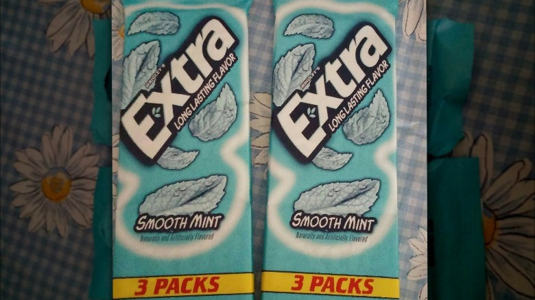 Two packs of smooth mint gum.