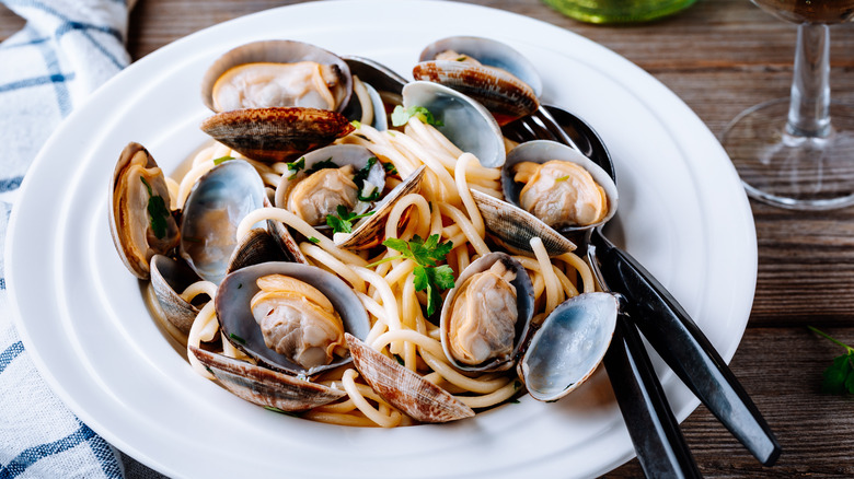 Plate of seafood pasta