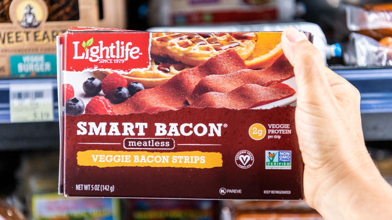 A box of LightLife Smart Bacon