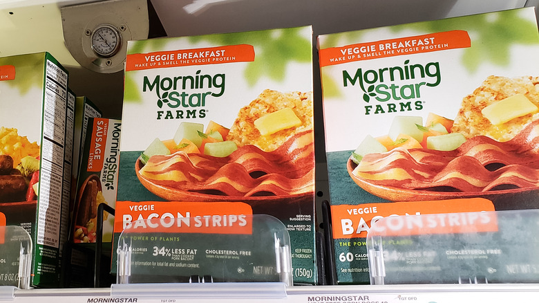 Two boxes of Morningstar Farms Veggie Breakfast Bacon