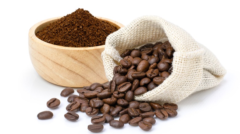 Coffee grounds and beans