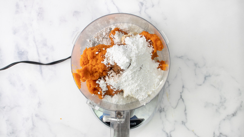 pumpkin and sugar in food processor