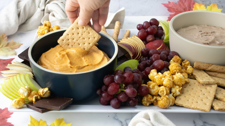 fall dessert board with various snacks