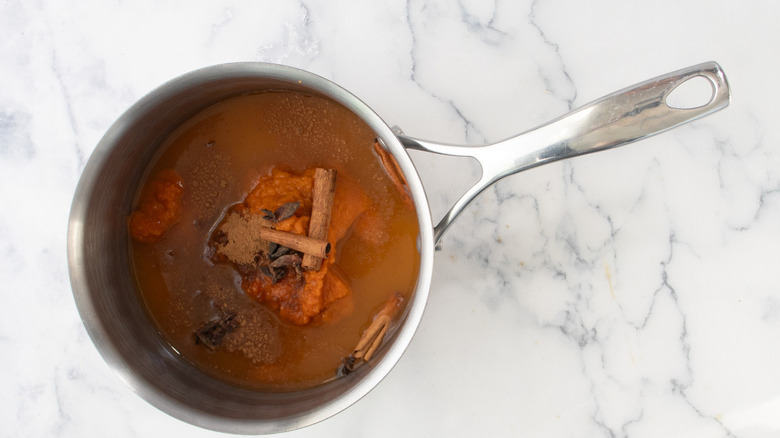 brown syrup in metal pot