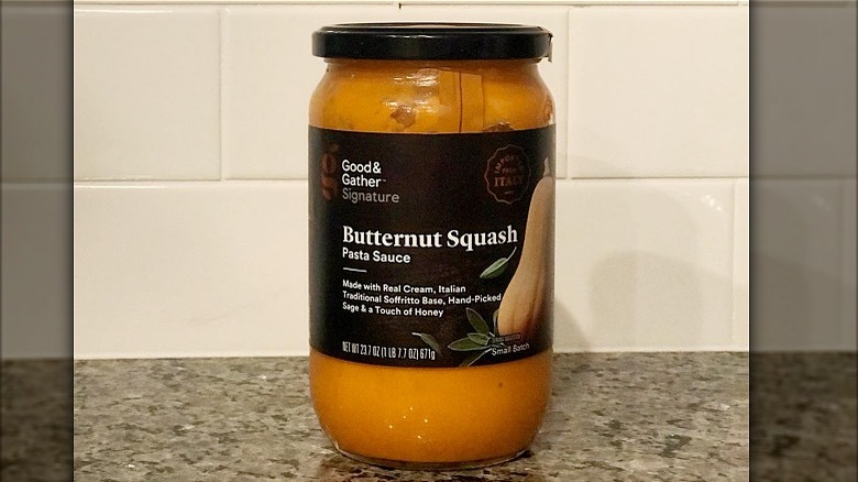 a jar of good and gather butternut squash pasta sauce from Target