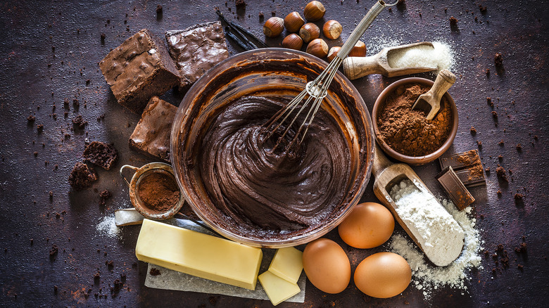 mixing bowl with brownie batter