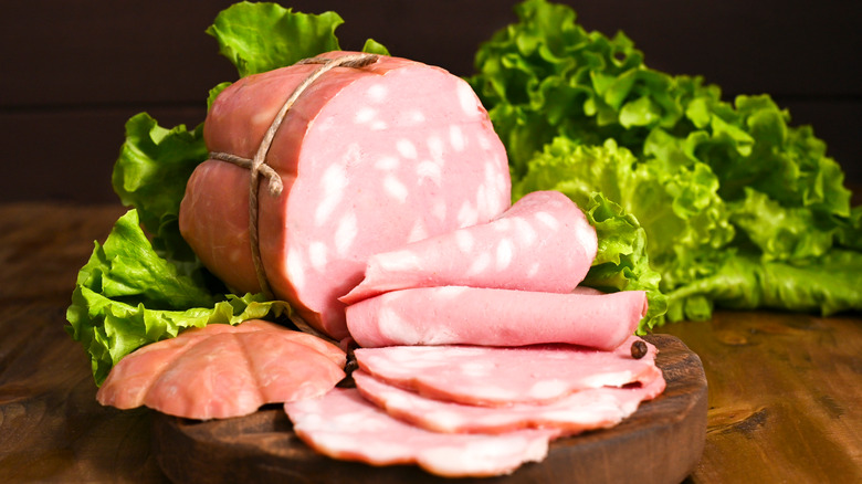 sliced hunk of mortadella