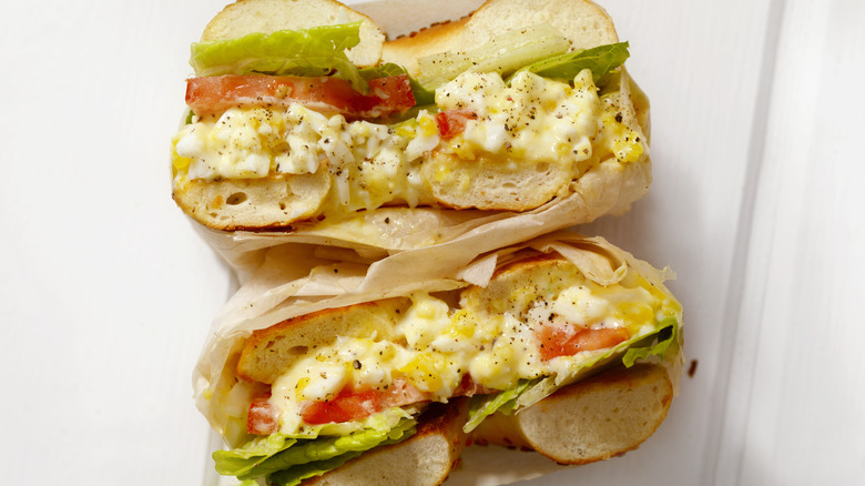 Egg salad and veggie bagels