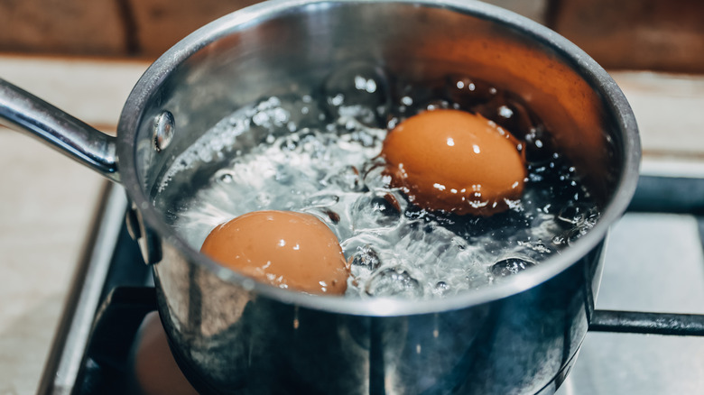 Saucepan with boiling eggs