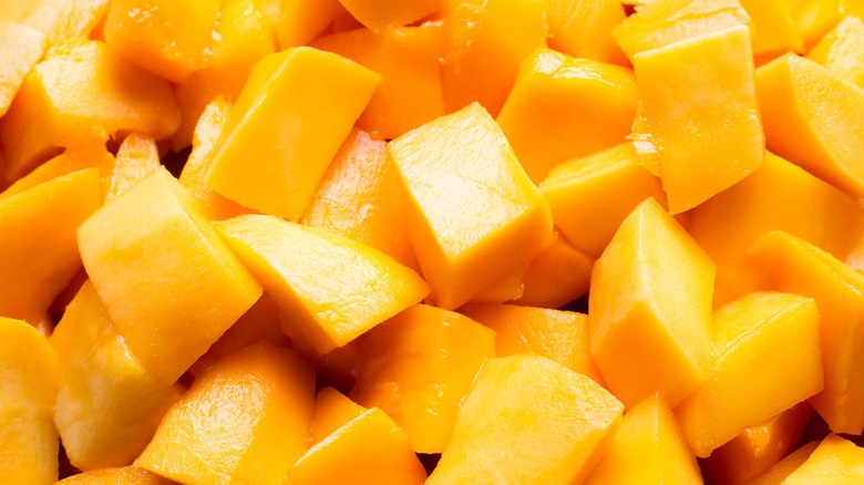 close up of diced mango