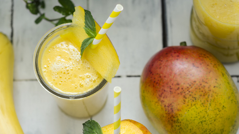 mango smoothie and fresh mango