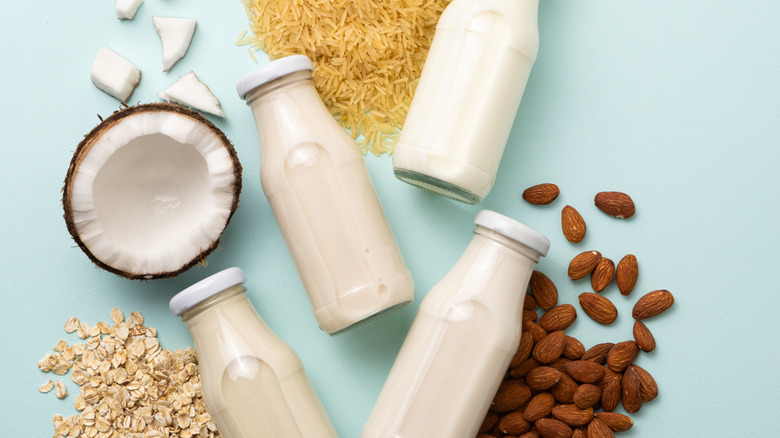 Various nondairy milks of coconut, rice, almond, and oats