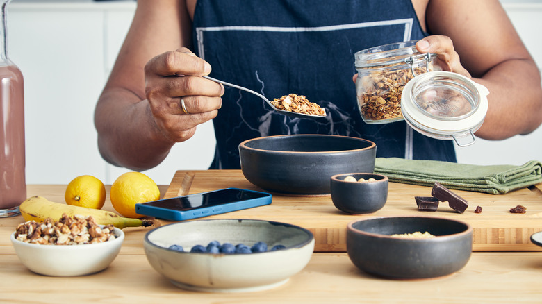 Man eating oatmeal with breakfast