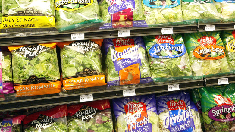 bagged salads in the grocery store