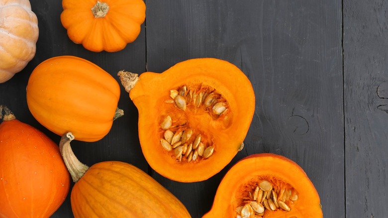 winter squash, one cut in half