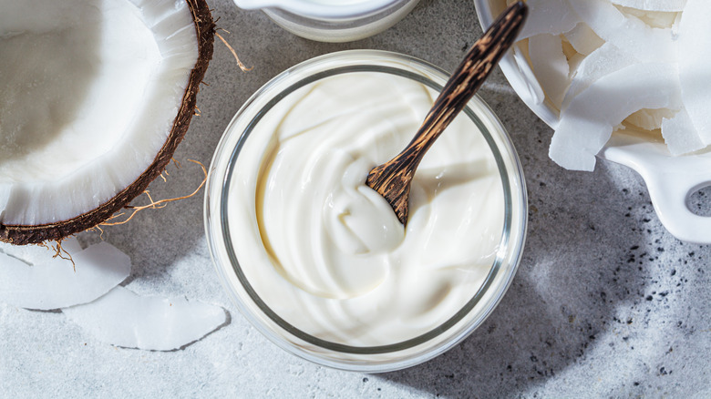 bowl of coconut yogurt with spoon