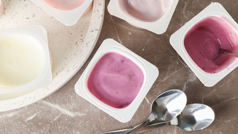 variety of pink yogurt pots