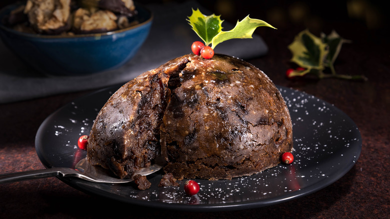 Christmas pudding with a slice taken out