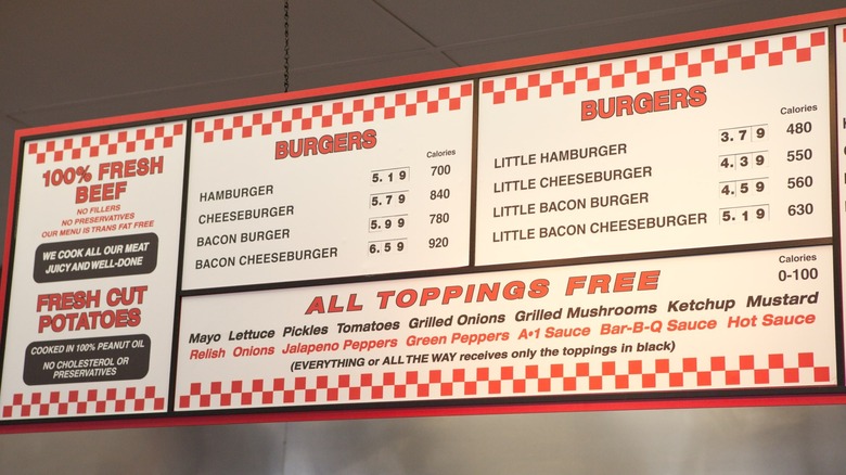 Five Guys menu board