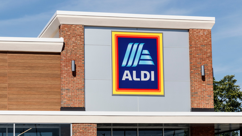 Aldi store sign and top of building
