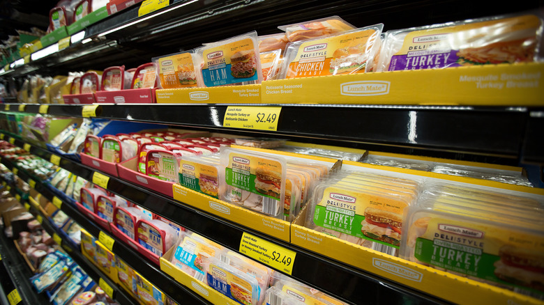 Deli meat selection in aisle of Aldi