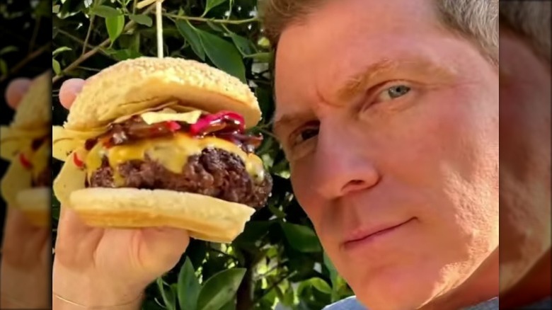 Bobby Flay with crunchified burger