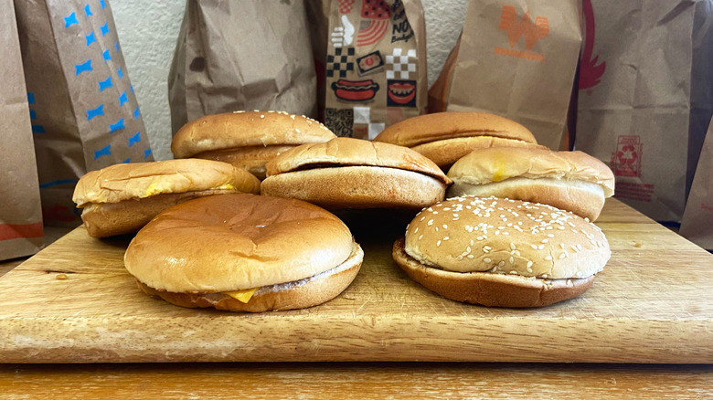 stack of seven burger buns