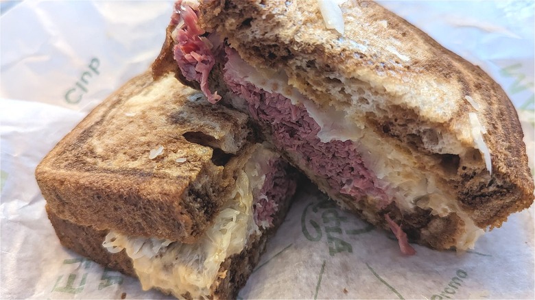 Reuben sandwich on wrapper