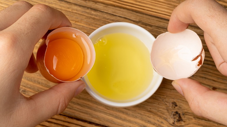 Real whole egg being separated