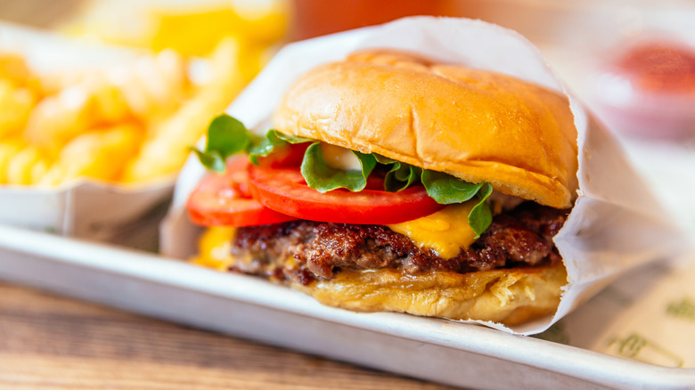 Close-up of fast food burger